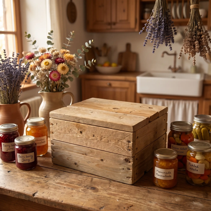 Wooden crate for jam pantry gifts - AI-generated image