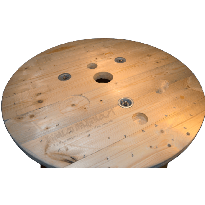 Bobine in legno per cavi (diametro 80cm) Nuova - Da vicino parte sopra