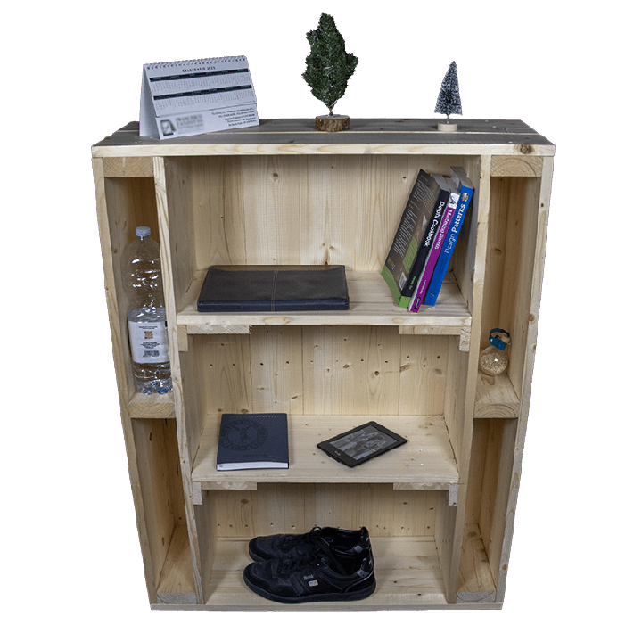 Pallet Libreria frontale versione PIALLATA con oggetti vari