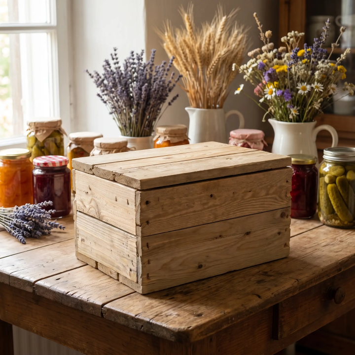 Wooden gift box on wooden table - AI-generated image